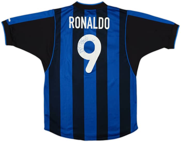 2000-01 Inter Milan Signed Home Shirt Ronaldo #9 - 7/10 - (XL.Boys)