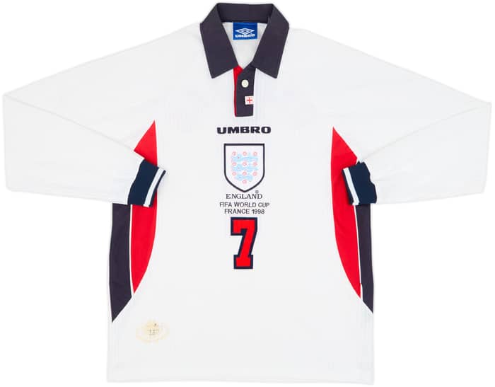 1997-99 England Home L/S Shirt Beckham #7 - 8/10 - (L)