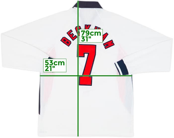 1997-99 England Home L/S Shirt Beckham #7 - 8/10 - (L)