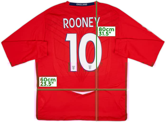 2008-10 England Away L/S Shirt Rooney #10 - 8/10 - (XXL)
