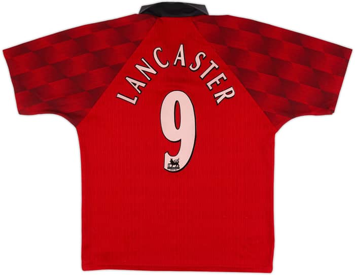 1996-98 Manchester United Home Shirt Lancaster #9 - 8/10 - (L)