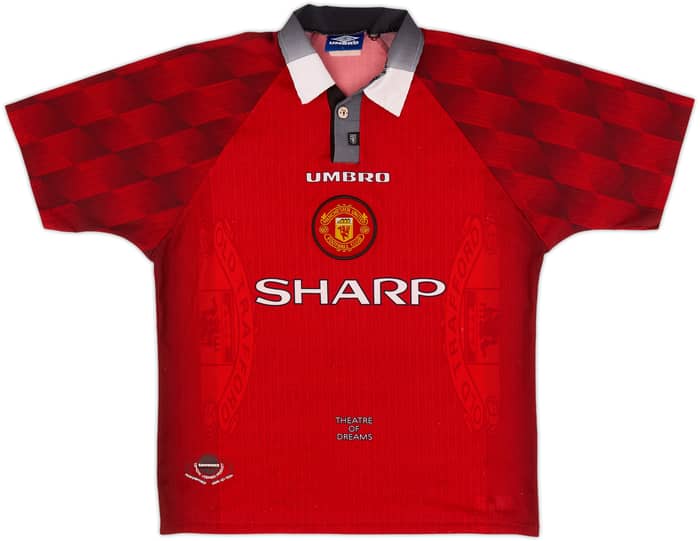1996-98 Manchester United Home Shirt Lancaster #9 - 8/10 - (L)