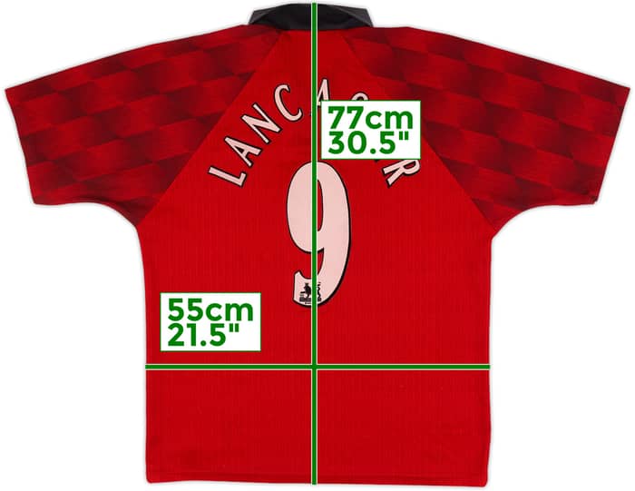 1996-98 Manchester United Home Shirt Lancaster #9 - 8/10 - (L)