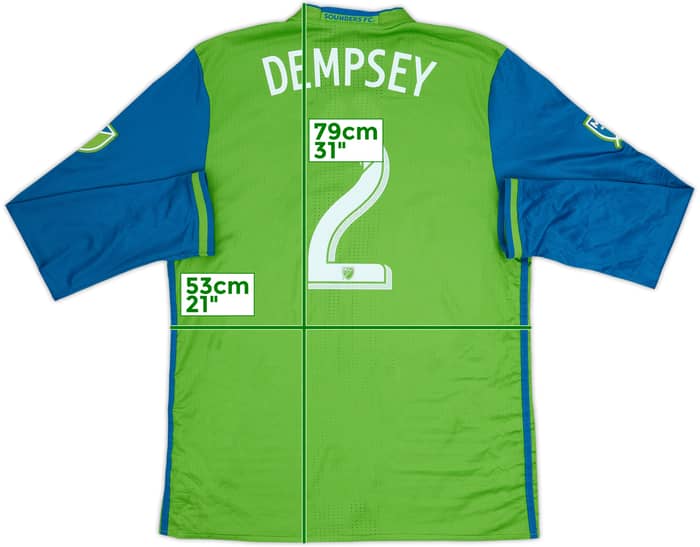 2016 Seattle Sounders Authentic Home L/S Shirt Dempsey #2 - 8/10 - (XL)