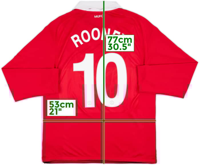 2010-11 Manchester United Home L/S Shirt Rooney #10 - 8/10 - (XL)