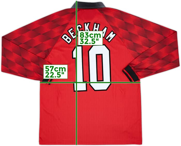 1996-98 Manchester United Home L/S Shirt Beckham #10 - 8/10 - (XL)