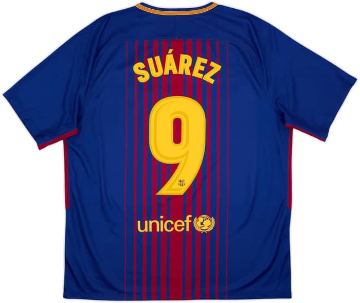 2017-18 Barcelona Home Shirt Suarez #9 - 9/10 - (XL)