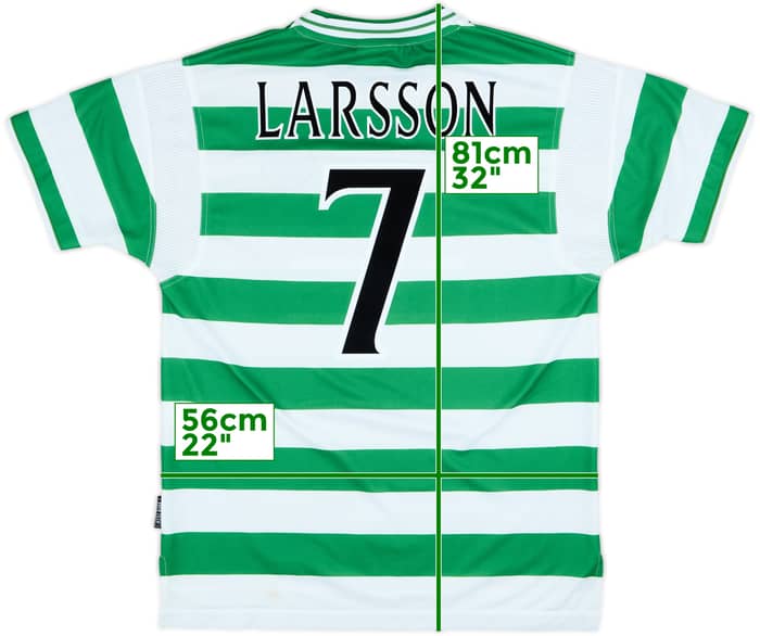 1999-01 Celtic Home Shirt Larsson #7 - 9/10 - (L)