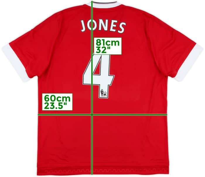2015-16 Manchester United Home Shirt Jones #4 - 8/10 - (XL)