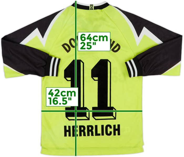 1995-96 Borussia Dortmund Home L/S Shirt Herrlich #11 - 9/10 - (M.Boys)