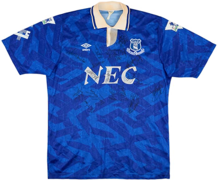 1992-93 Everton Match Issue Squad Signed Home Shirt #4