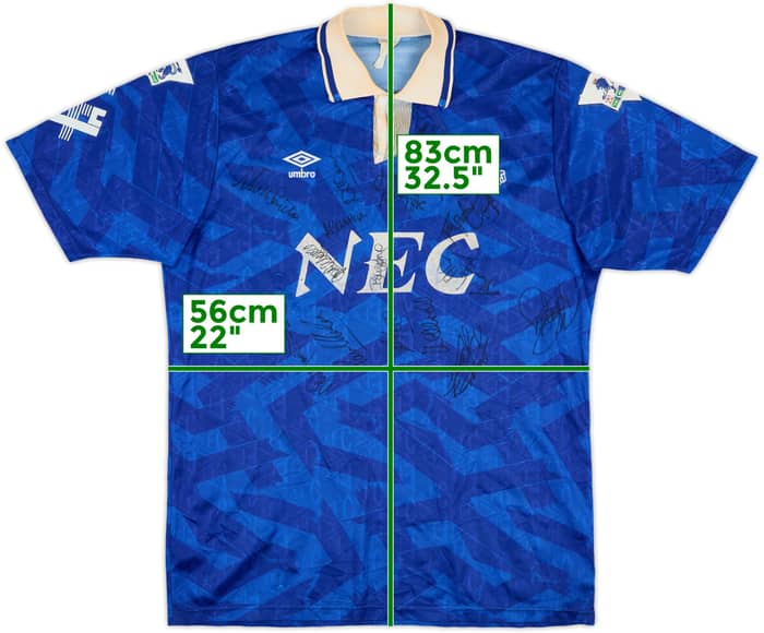 1992-93 Everton Match Issue Squad Signed Home Shirt #4