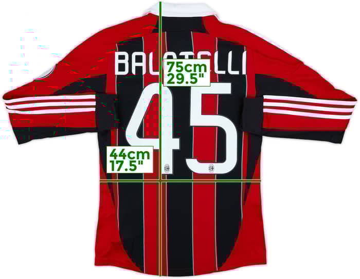 2012-13 AC Milan Home L/S Shirt Balotelli #45 - 7/10 - (S)