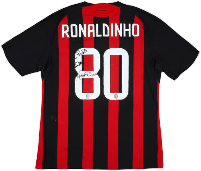 2008-09 AC Milan Signed Home Shirt Ronaldinho #80 - 6/10 - (XL)