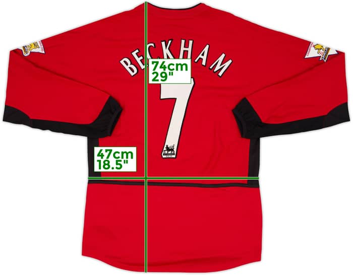 2002-04 Manchester United Home L/S Shirt Beckham #7 - 8/10 - (S)