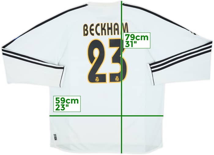2003-04 Real Madrid Home L/S Shirt Beckham #23 - 6/10 - (XL)