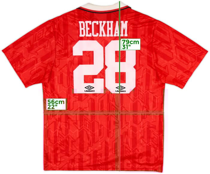 1992-94 Manchester United Home Shirt Beckham #28 - 8/10 - (XL)