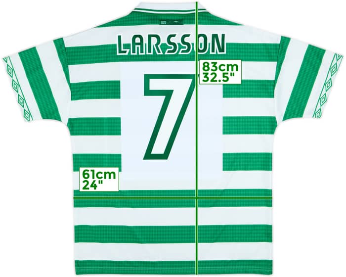 1997-99 Celtic Home Shirt Larsson #7 - 9/10 - (XL)