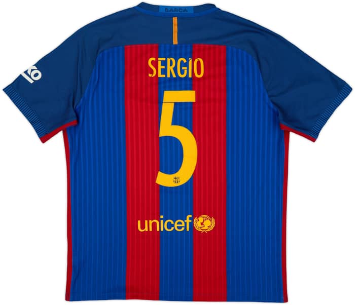 2016-17 Barcelona Authentic Home Shirt Sergio #5 - 6/10 - (XL)