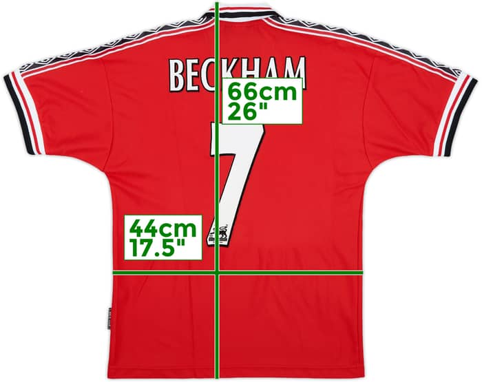 1998-00 Manchester United Home Shirt Beckham #7 - 8/10 - (L.Boys)