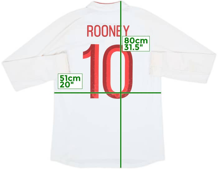 2012-13 England Home L/S Shirt Rooney #10 - 6/10 - (M)