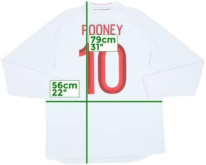2012-13 England Home L/S Shirt Rooney #10 - 8/10 - (XL)