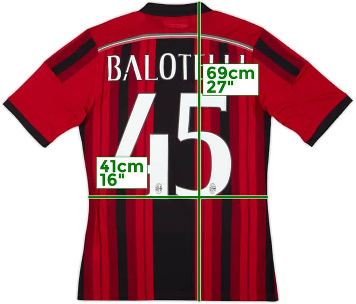 2014-15 AC Milan Home Shirt Balotelli #45 (XS)
