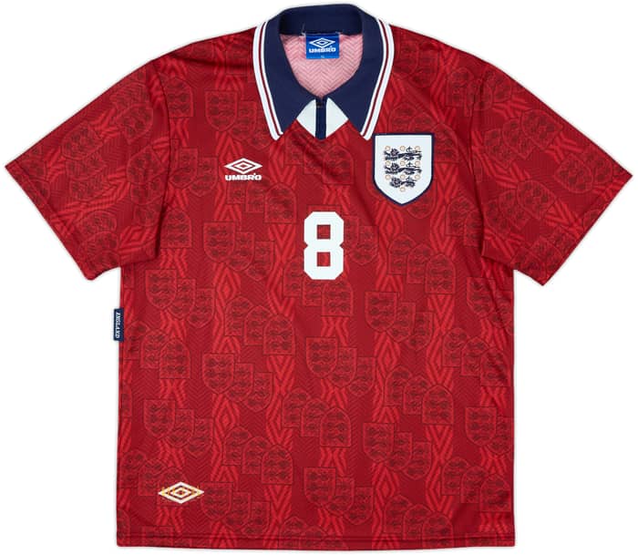 1993-95 England Away Shirt Gascoigne #8 - 9/10 - (XL)