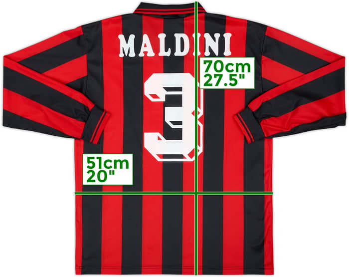 1995-96 AC Milan Home L/S Shirt Maldini #3 - 7/10 - (S)