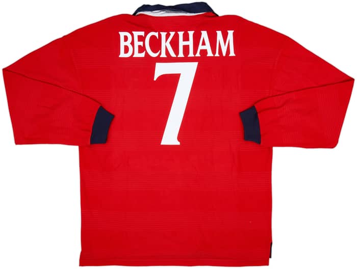 1999-01 England Away L/S Shirt Beckham #7 - 9/10 - (XL)