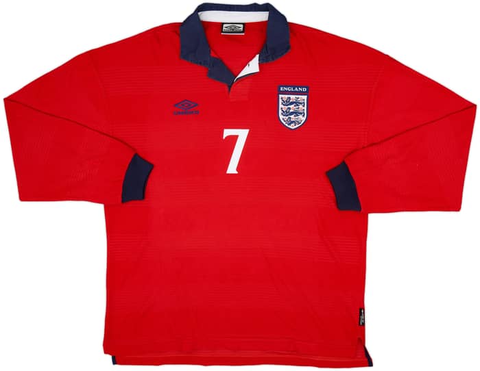 1999-01 England Away L/S Shirt Beckham #7 - 9/10 - (XL)