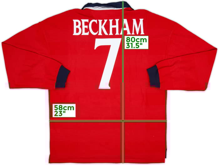 1999-01 England Away L/S Shirt Beckham #7 - 9/10 - (XL)