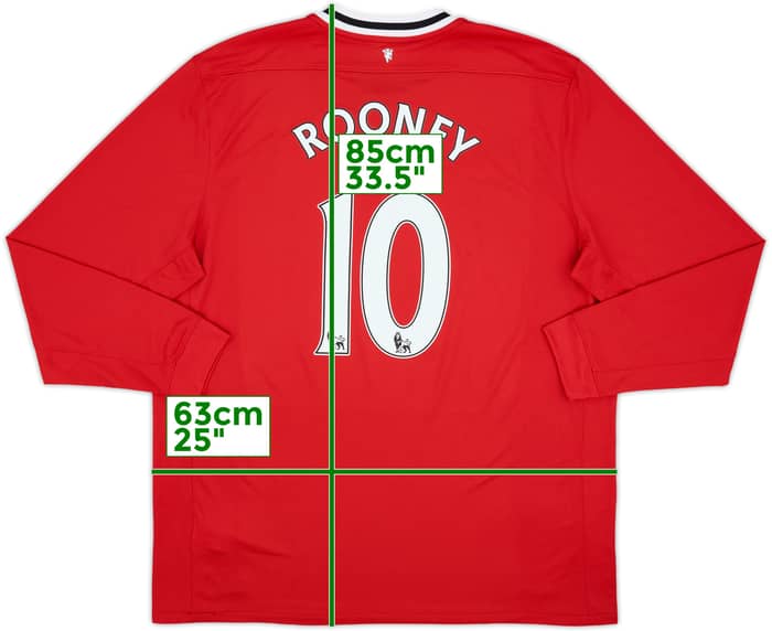2011-12 Manchester United Home L/S Shirt Rooney #10 - 8/10 - (XXL)
