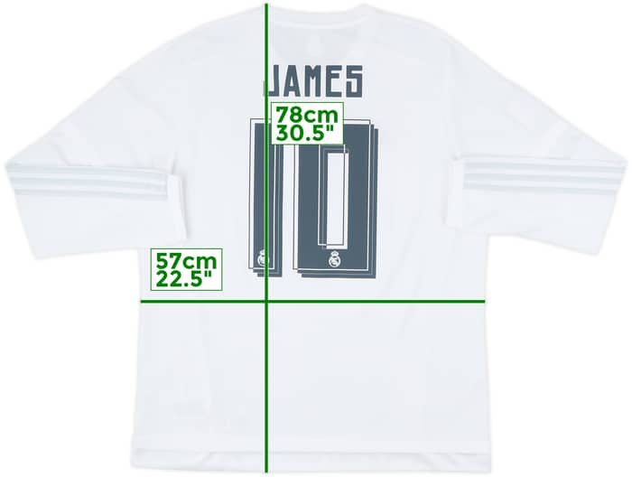 2015-16 Real Madrid Home L/S Shirt James #10 - 10/10 - (XL)