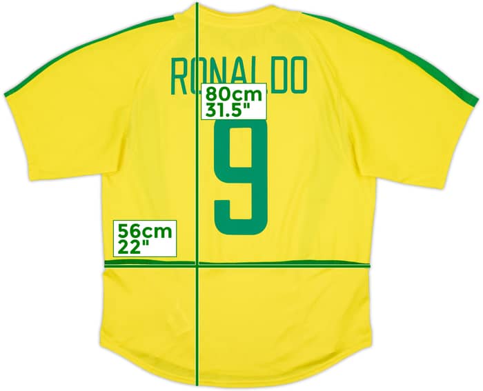 2002-04 Brazil Home Shirt Ronaldo #9 - 8/10 - (L)