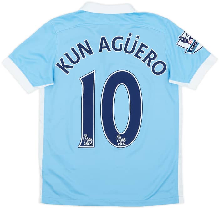 2015-16 Manchester City Home Shirt Kun Aguero #10 - 6/10 - (M.Boys)