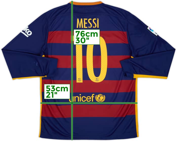 2015-16 Barcelona Local Manga Larga Camiseta Messi #10 - 8/10 - (L)