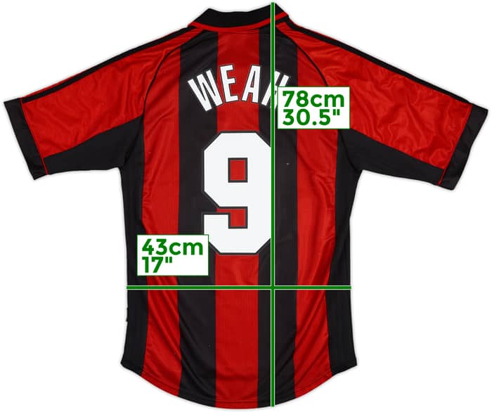 1998-00 AC Milan Home Shirt Weah #9 - 6/10 - (S)