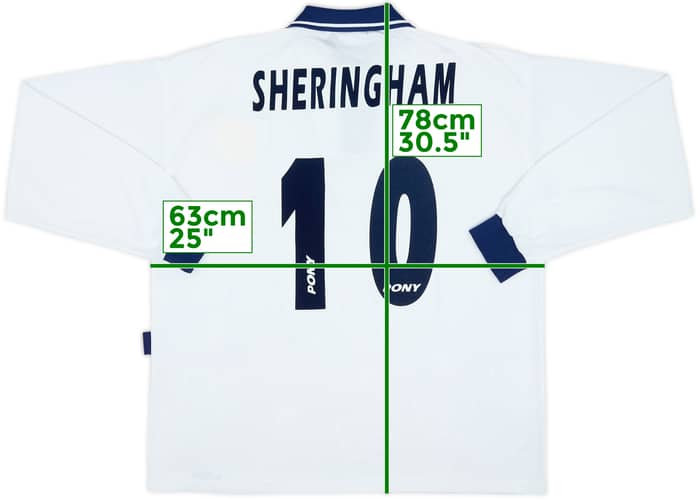 1995-97 Tottenham Home L/S Shirt Sheringham #10 - 8/10 - (XL)