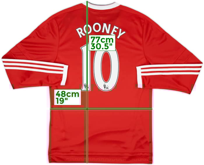 2015-16 Manchester United Player Issue Home L/S Shirt Rooney #10 (M/L)