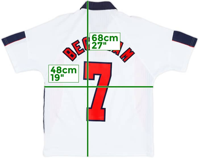 1997-99 England Home Shirt Beckham #7 - 8/10 - (Y)