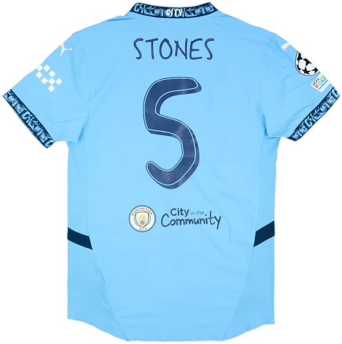 2024-25 Manchester City Match Issue Champions League Home Shirt Stones #5