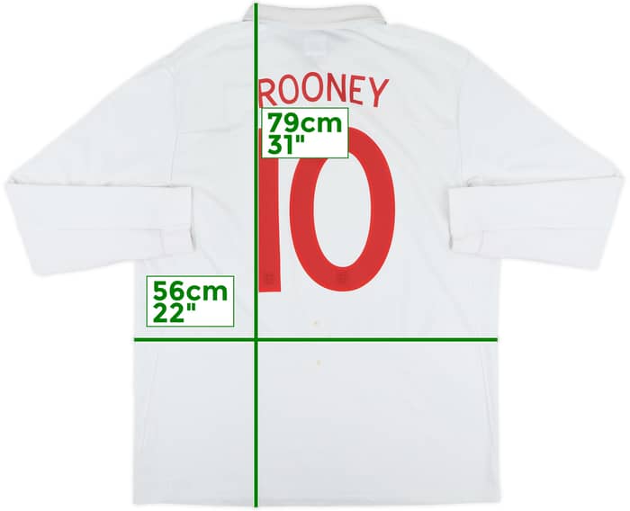 2009-10 England Home L/S Shirt Rooney #10 - 8/10 - (L)