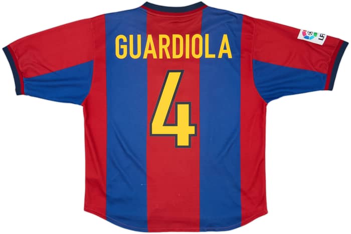 1998-00 Barcelona Home Shirt Guardiola #4 - 8/10 - (L)