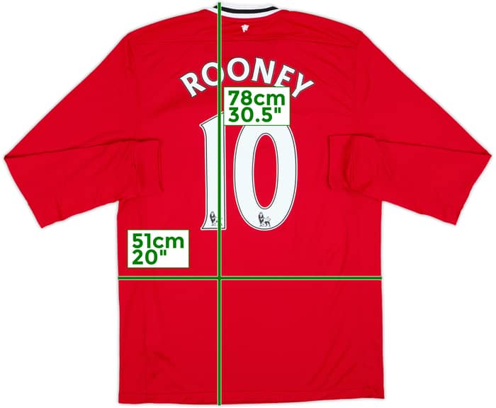 2011-12 Manchester United Home L/S Shirt Rooney #10 - 8/10 - (L)