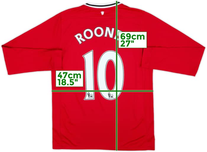 2011-12 Manchester United Home L/S Shirt Rooney #10 - 7/10 - (XL.Boys)