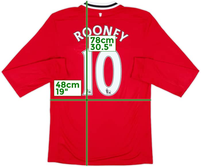 2011-12 Manchester United Home L/S Shirt Rooney #10 - 8/10 - (M)