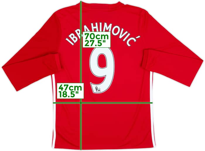 2016-17 Manchester United Home L/S Shirt Ibrahimovic #9 - 8/10 - (XL.Boys)