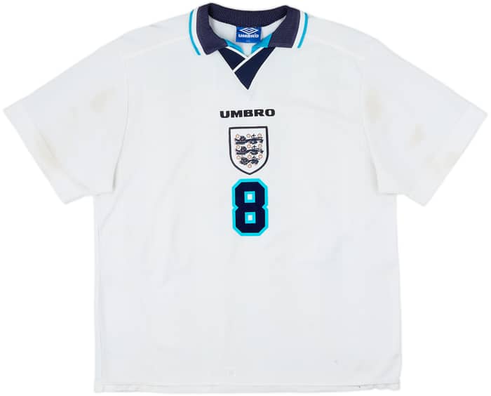 1995-97 England Home Shirt Gascoigne #8 - 7/10 - (XXL)