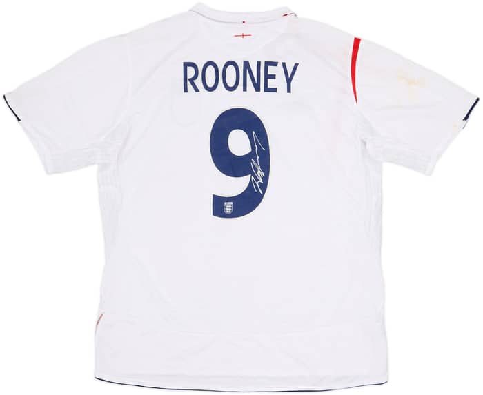 2005-07 England Signed Home Shirt Rooney #9 (XL)
